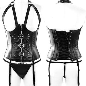 leather harness bra